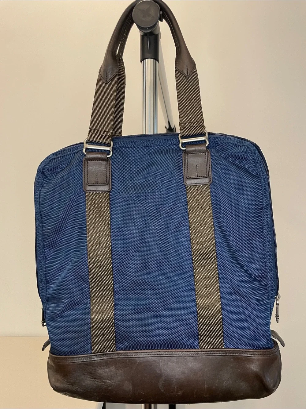 TUMI Alpha Bravo Beaufort Tote Navy Blue Canvas Leather Trim Travel Work Bag